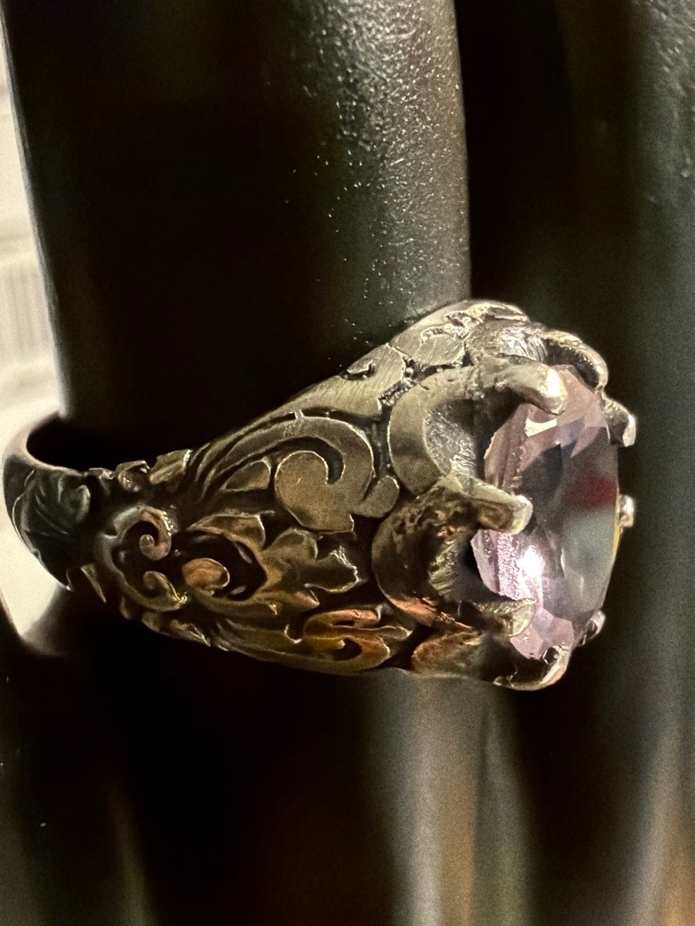 Ornate Sterling Silver Ring 925 Faceted Purple Amethyst Size 7 1/2